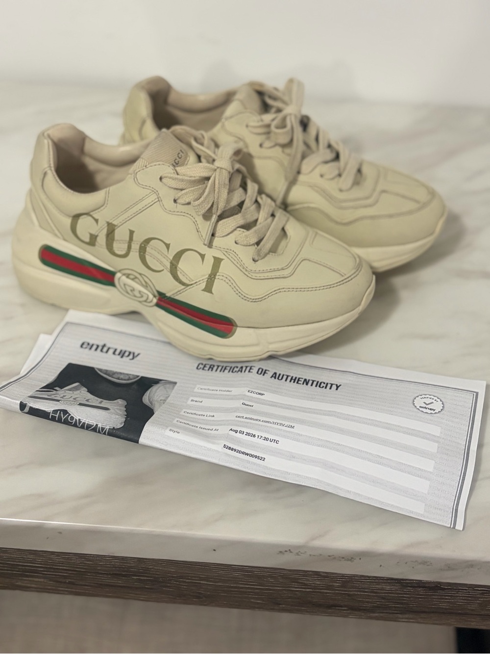 Gucci Women's Rhyton Leather Sneakers with vintage logo 5.5